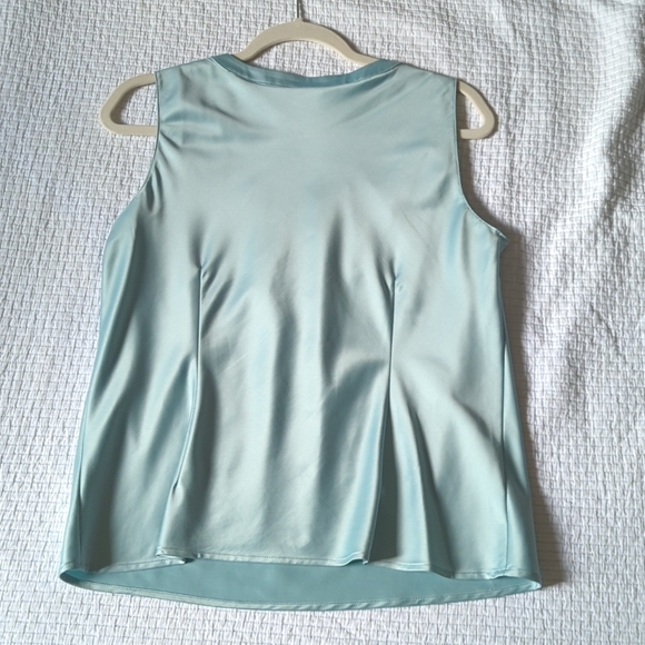 Tiffany Blue Sleeveless Blouse with Collar Ruching Detail in 10 Petite - Picture 2 of 4
